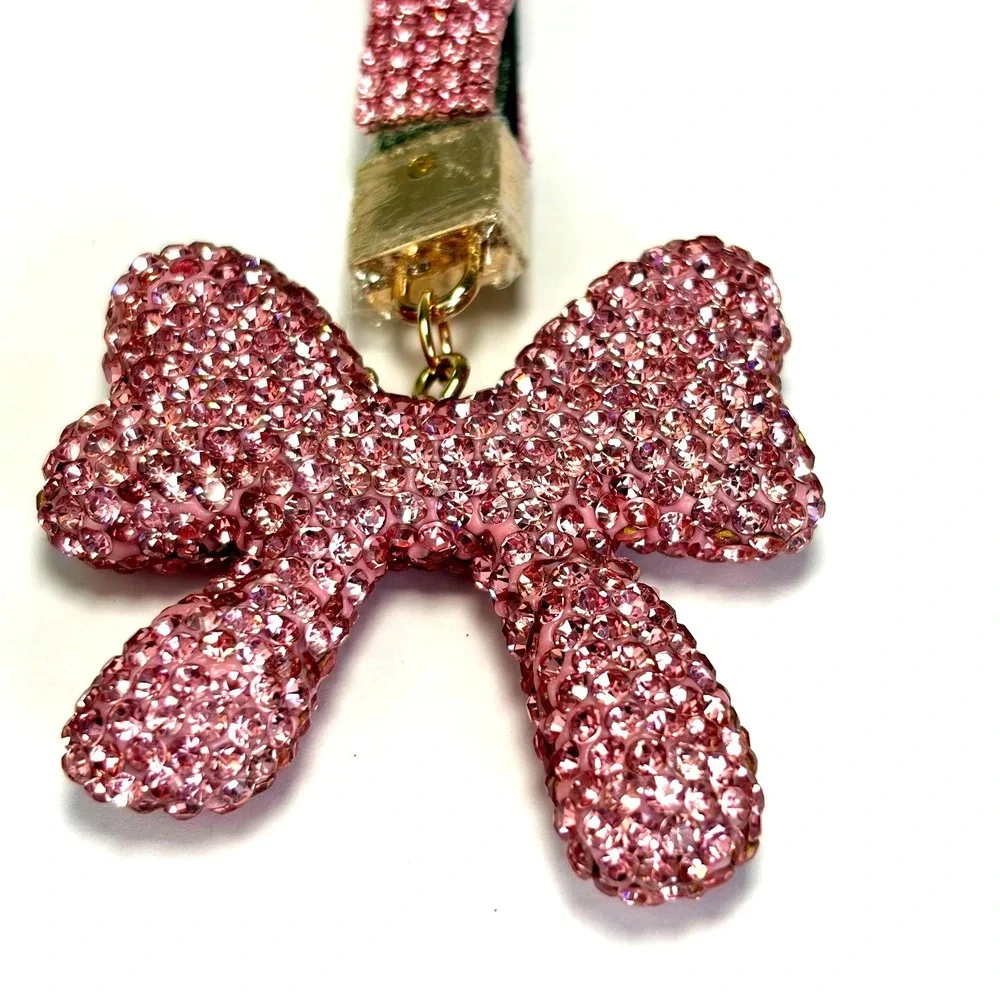Sparkly Keychain Pink Rhinestone Bow Wristlet Charm Coquette Y2K Style Bling New
